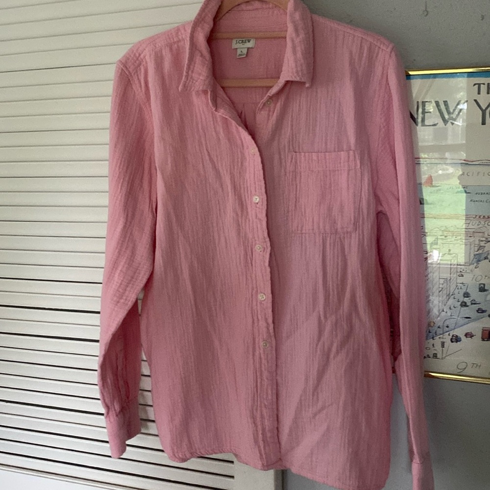 J. Crew Gauzy Button Down in Pink Size L Like New 💖